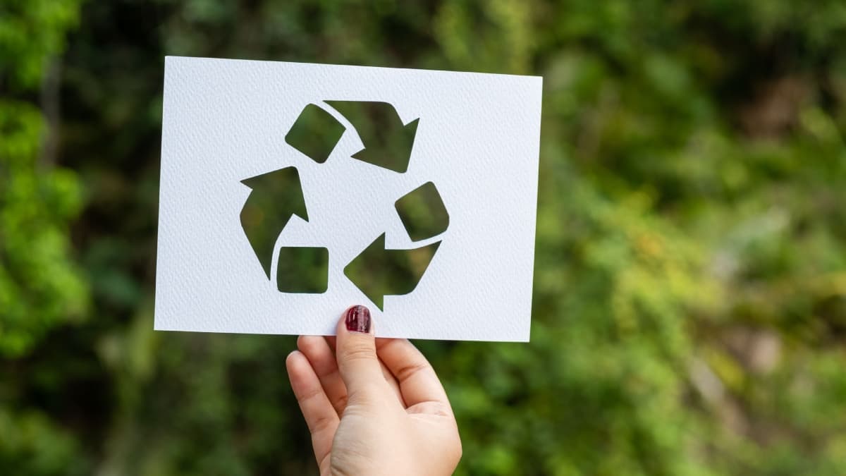 Feuille A4 avec le logo écologie avec en arrière-plan des buissons.